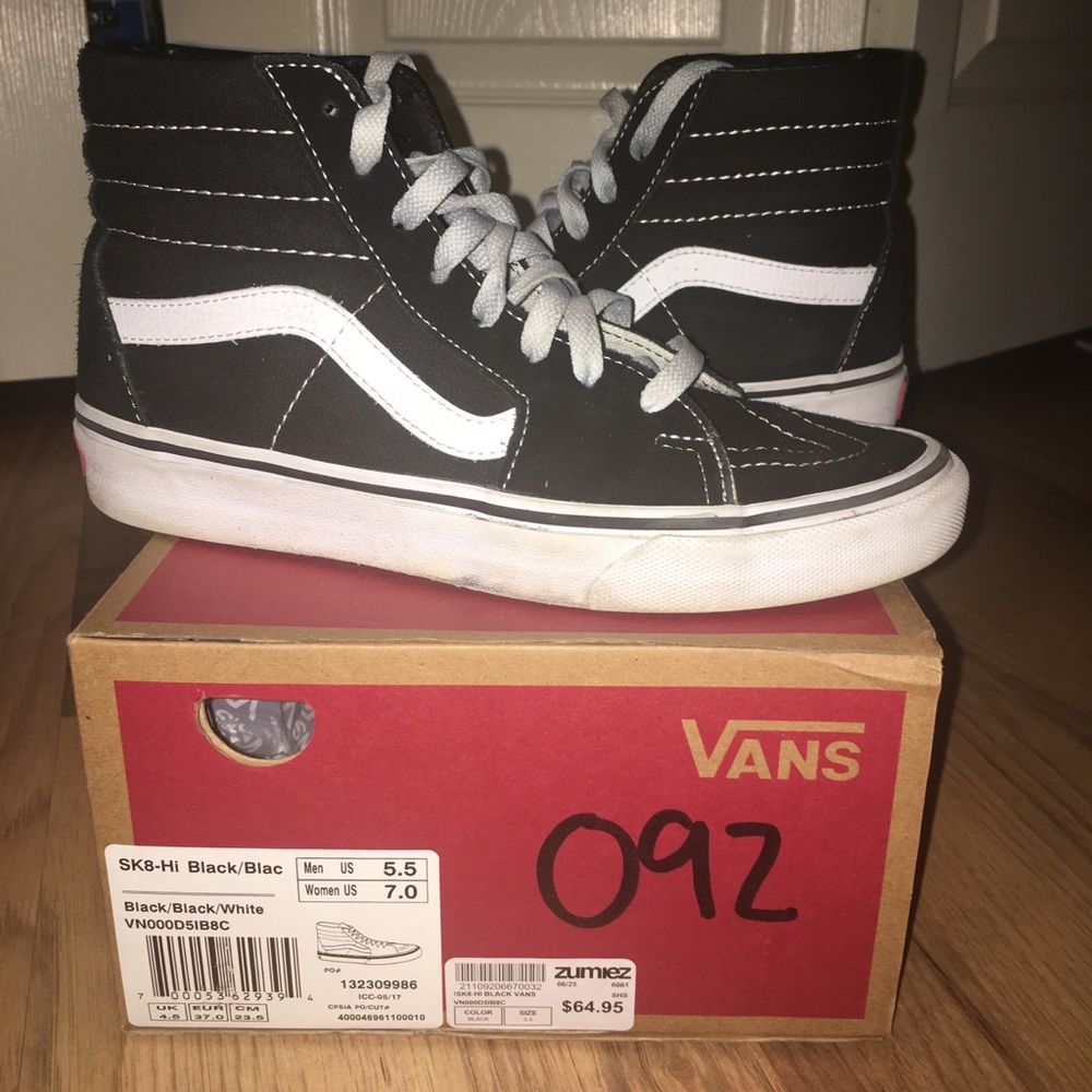 VANS black & white sk8 hi size 7